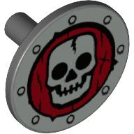 Lego Shield Round Flat with Silver Skull on Dark Red Print