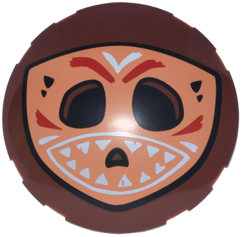 Lego Brick, Round 6 x 6 Dome Top with Nougat Kakamora Mask with Red and White Face Paint and Teeth Pattern / Reddish Brown