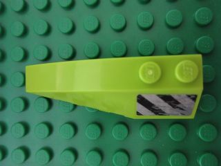Lego Wedge 6 x 2 Left with Black Danger Stripes and Scratches Pattern (Sticker) - Set 8190 / Lime