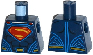 Lego Torso Shirt with Muscles, Red and Gold Superman 'S' Logo, Gold Belt Buckle and Red Cape Clasps Pattern / Dark Blue