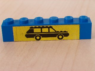 Lego Brick 1 x 6 with Black Car on Yellow Background Pattern (Sticker) - Set 6363
