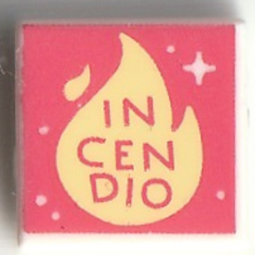 Lego Tile 1 x 1 with Coral 'INCENDIO' Print / White