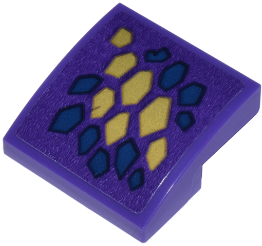Lego Slope, Curved 2 x 2 x 2/3 with Pearl Gold and Dark Blue Dragon Scales Diagonal Arrangement Pattern (Sticker) - Set 71836 / Dark Purple