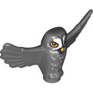 Lego Animal, Bird, Owl Small with Open Wings, Bright Light Orange Eyes, Beak, White Face, Feathers print / Dark Bluish Gray