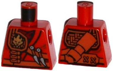 Lego Torso Ninjago Robe with Fire Power Emblem, Kunai Knives and Scabbard Pattern / Red