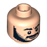 Lego Minifig Head Sheik, Dual Sided, Beard, Bushy Eyebrows, Grin / Worried Print [Blocked Open Stud] / Light Nougat