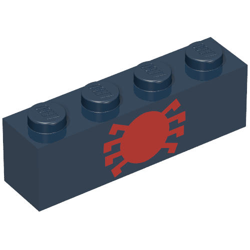 Lego Brick 1 x 4 with Red Spider Print (Spiderman) / Dark Blue