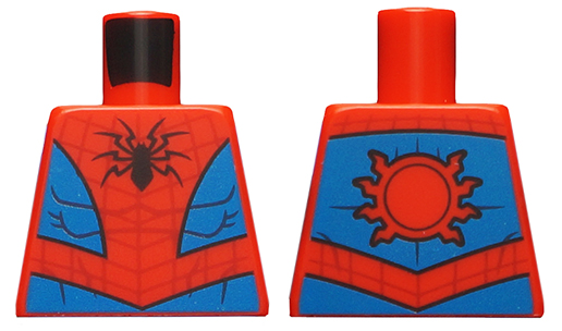 Lego Torso Spider-Man Costume 10 Black Spider, Dark Red Webbing, Blue Vest and Belt Pattern / Red
