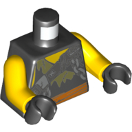 Lego Torso Shirt, Torn, Chain, Belt, Buckle Print, Yellow Arms, Black Hands / Black