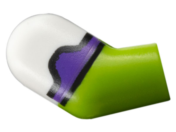 Lego Arm, Right with Molded White Short Sleeve and Printed Black and Dark Purple Hem Pattern / Lime