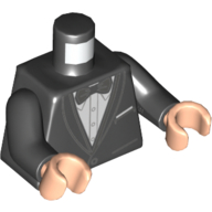 Lego Torso Jacket, Tuxedo, White Shirt, Black Bow Tie Print, Black Arms, Light Nougat Hands