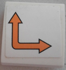 Lego Slope, Curved 2 x 2 x 2/3 with Orange Bent Arrow Double on White Background Pattern Model Left Side (Sticker) - Set 60062 / White