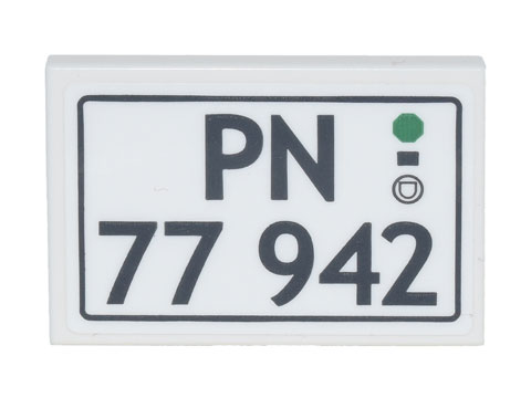 Lego Tile 2 x 3 with License Plate Black 'PN -77 942' Pattern (Sticker) - Set 77942 / White