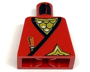 Lego Torso Ninja Wrap with Black Hem over Gold Scale Mail, Brown Dagger Handle, Shuriken Throwing Star Pattern / Red