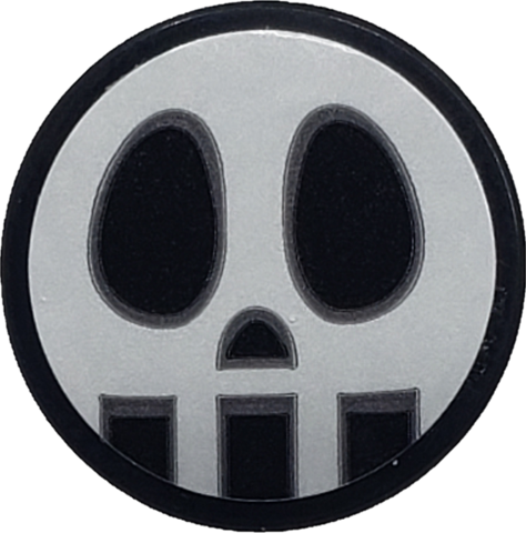 Lego Tile, Round 2 x 2 with Bottom Stud Holder with Skull Pattern (Sticker) - Set 75549