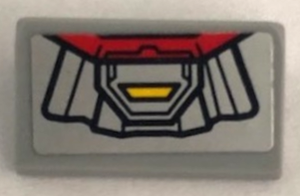 Lego Slope 30 1 x 2 x 2/3 with Red and Silver Armor Plates, Yellow Trapezoid with Black Outline Pattern Bottom End (Sticker) - Set 75973