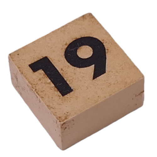 Lego Modulex Tile 2 x 2 with Small Black '19' Print, without Internal Supports