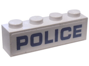 Lego Brick 1 x 4 with Blue 'POLICE' on White Background Pattern, Full Length of Brick - (Sticker) - Set 60176 / White