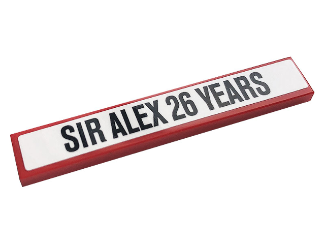 Lego Tile 1 x 6 with Black 'SIR ALEX 26 YEARS' on White Background Pattern (Sticker) - Set 10272