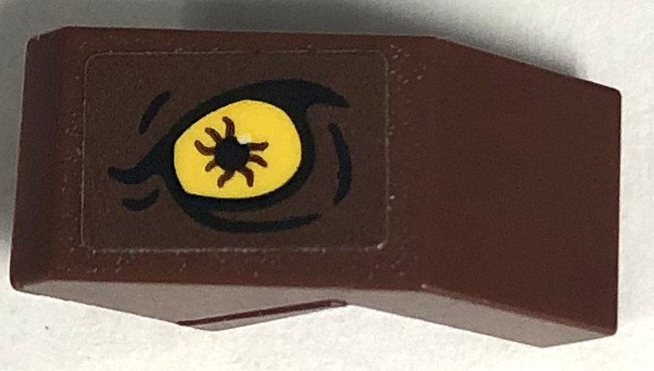 Lego Slope 45 2 x 1 with Cutout without Stud with Yellow Dinosaur Eye and Black Skin Creases Pattern Model Left Side (Sticker) - Set 76956