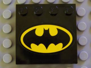 Lego Tile, Modified 4 x 4 with Studs on Edge with Batman Logo Pattern (Sticker) - Set 7782