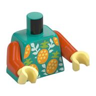 Lego Torso, Pineapples, Light Aqua Leaves Print, Reddish Orange Arms, Bright Light Yellow Hands