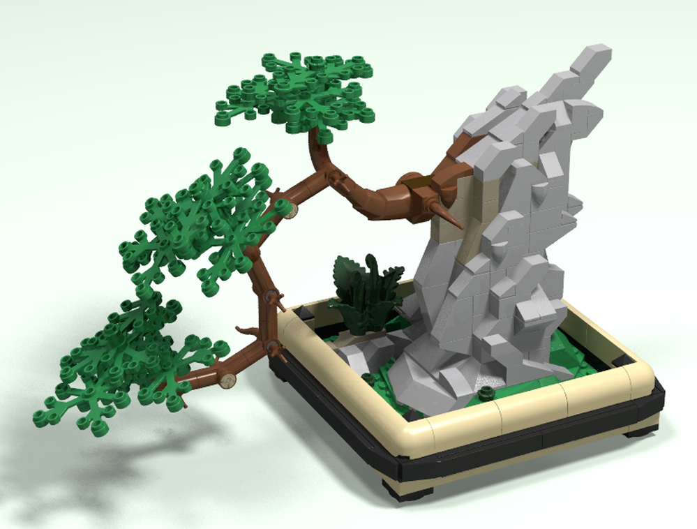 Lego Cascade Bonsai on a rock