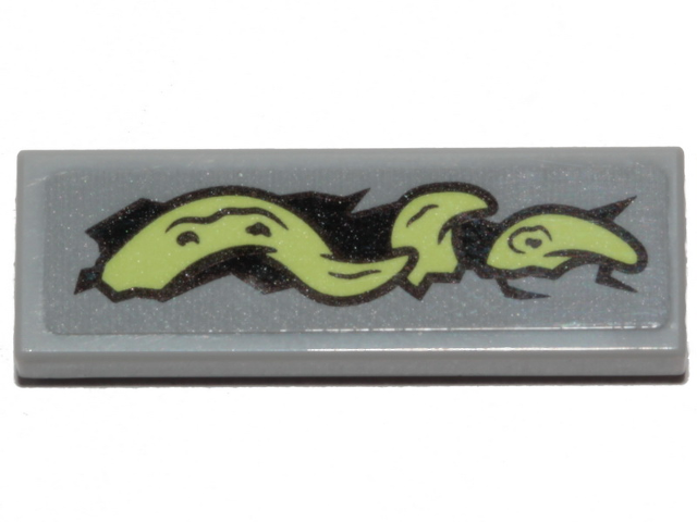 Lego Tile 1 x 3 with Yellowish Green Tentacle Pattern Model Left Side (Sticker) - Set 70433 / Light Bluish Gray