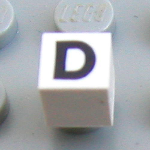 Lego Modulex Tile 1 x 1 with D Print - Black Lining on Top and Sides