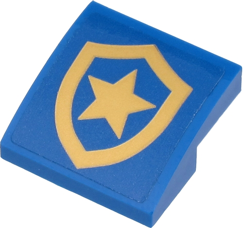 Lego Slope, Curved 2 x 2 x 2/3 with Gold Police Star Badge Logo Pattern (Sticker) - Sets 60271 / 60315 / Blue