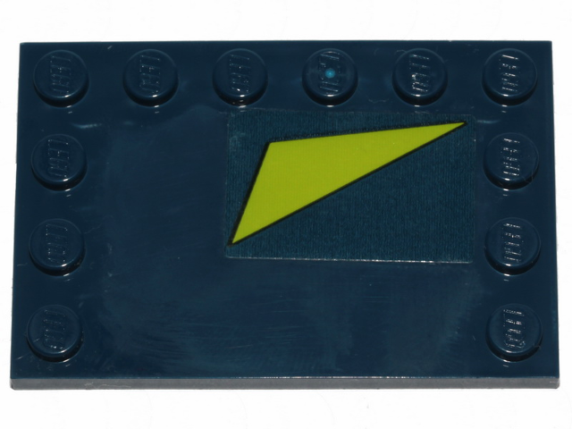Lego Tile, Modified 4 x 6 with Studs on Edges with Lime Triangle on Dark Blue Background Pattern (Sticker) - Set 70835
