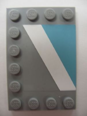 Lego Tile, Modified 4 x 6 with Studs on Edges with White Diagonal Stripe Right and Maersk Blue Pattern (Sticker) - Set 10219
