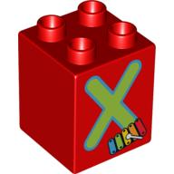 Lego Duplo Brick 2 x 2 x 2 with 'X' and Xylophone Print / Red