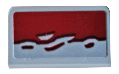 Lego Slope 30 1 x 2 x 2/3 with Dark Red Broken Edge Pattern (Sticker) - Set 76078 / Light Bluish Gray