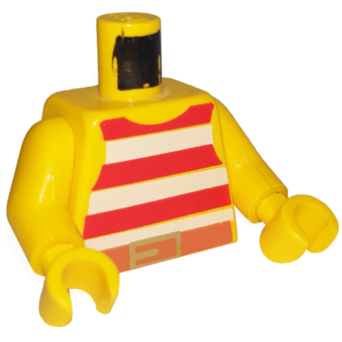 Lego Torso Vest with Red and White Stripes with Gold Belt Buckle Print, Yellow Arms and Hands / Yellow