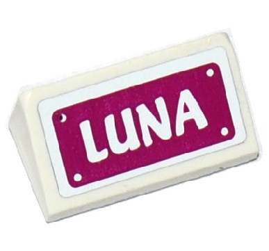 Lego Slope 30 1 x 2 x 2/3 with White 'LUNA' on Magenta Background Pattern (Sticker) - Set 41124