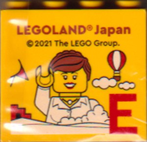 Lego Brick 2 x 4 x 3 with LEGOLAND Japan, Female Minifigure (Lucy Bird), Hot Air Balloon, and Red Capital Letter E Pattern / Yellow