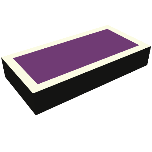 Lego Tile 1 x 2 with White and Purple Square Print / Black