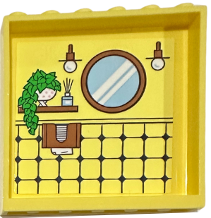 Lego Panel 1 x 6 x 5 with Tiles, Mirror, Lights, Plant, Reed Diffuser, and Paper Towel Dispenser Pattern (Sticker) - Set 42655