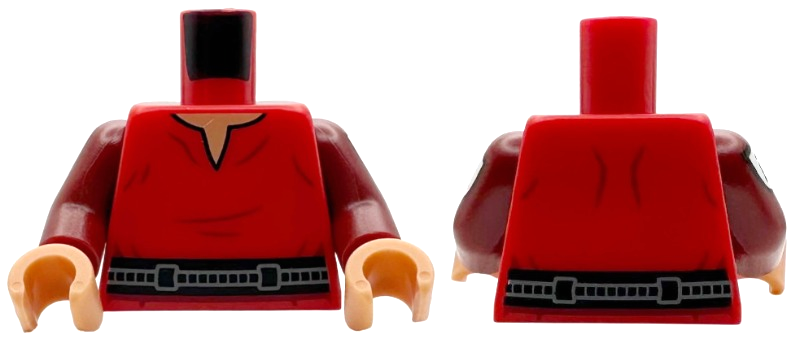 Lego Torso Shirt with Dark Red Creases, Black and Dark Bluish Gray Belt, Nougat Neck Pattern / Dark Red Arms with SW Kaminoan Emblem Pattern / Nougat Hands