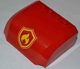 Lego Windscreen 5 x 6 x 2 Curved Top Canopy with 4 Studs with Yellow and Red Fire Logo Badge Pattern (Sticker) - Set 4430 / Red