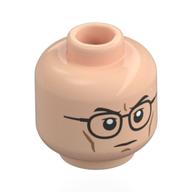 Lego Minifig Head Walter Skinner, Black Eyebrows, Black Glasses, Angry Frown