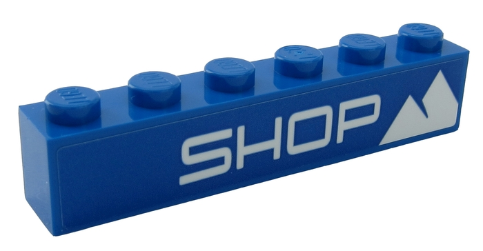 Lego Brick 1 x 6 with White 'SHOP' and Mountain Pattern (Sticker) - Set 60203