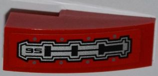 Lego Slope, Curved 3 x 1 with Black '95' and Mechanical Pattern (Sticker) - Set 7977 / Red