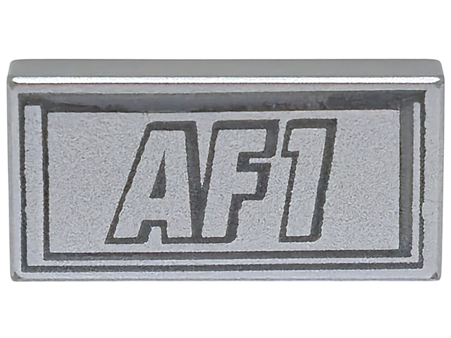 Lego Tile 1 x 2 with Dark Silver Outlined 'AF1' and Border Pattern / Metallic Silver