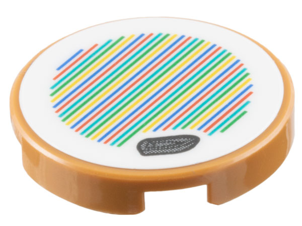 Lego Tile, Round 2 x 2 with Bottom Stud Holder with Super Mario Scanner Code Boat Pattern (Sticker) - Set 71422 / Medium Nougat