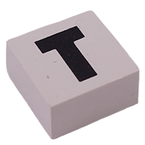 Lego Modulex Tile 2 x 2 with Black 'T' Print, Black Internal Lining, White Dot / Modulex White