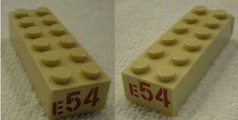 Lego Brick 2 x 6 with Red 'E54' Pattern on Both Ends (Stickers) - Set 75974 / Tan