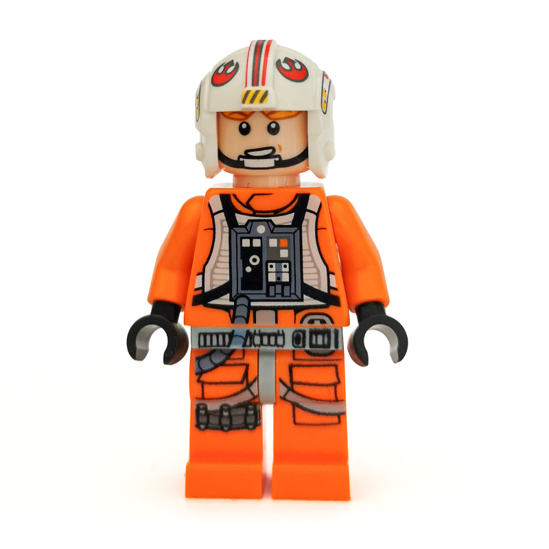 Lego Luke Skywalker, Orange Rebel Pilot Outfit, Light Bluish Gray Hips, Black Hands, Printed Visor