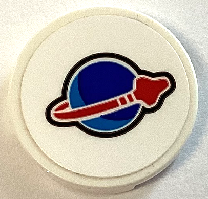 Lego Tile, Round 2 x 2 with Bottom Stud Holder with Blue and Red Classic Space Logo Pattern (Sticker) - Set 60350